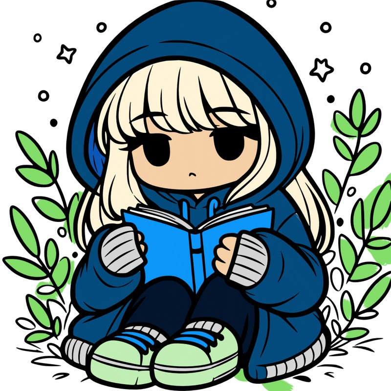 girl in oversized hoodie reading a book