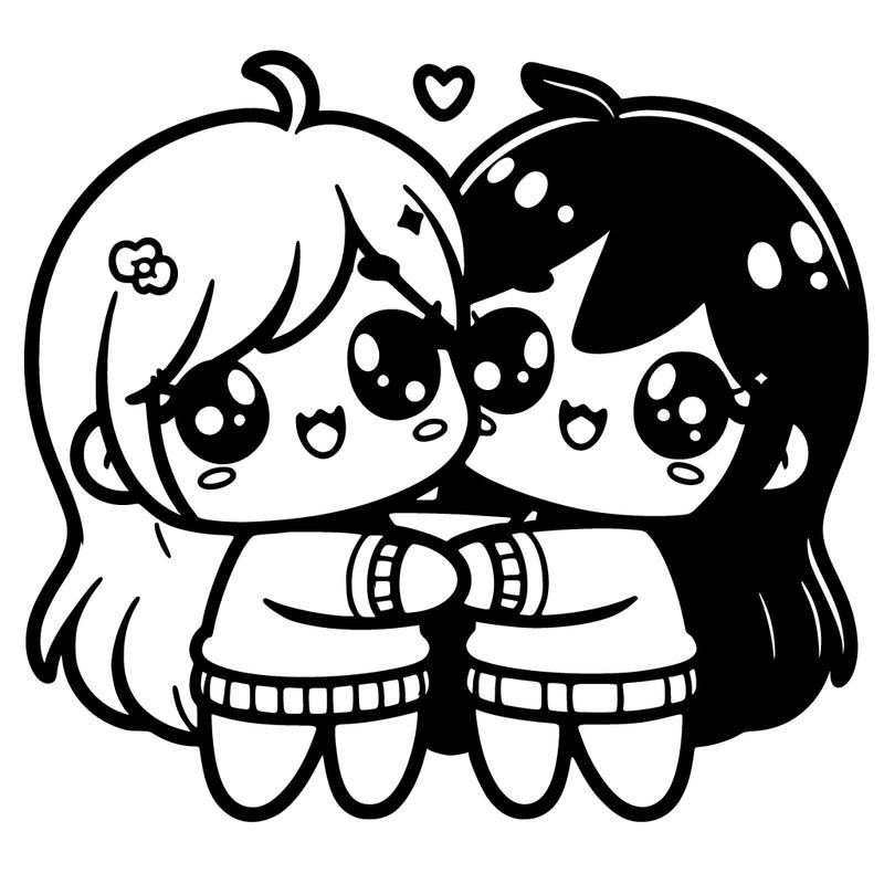 cute kawaii best friends hugging.