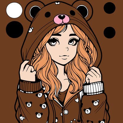 realistic girl in a animal pjs hoodie