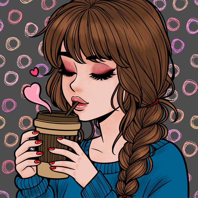 realistic girl drinking coffee