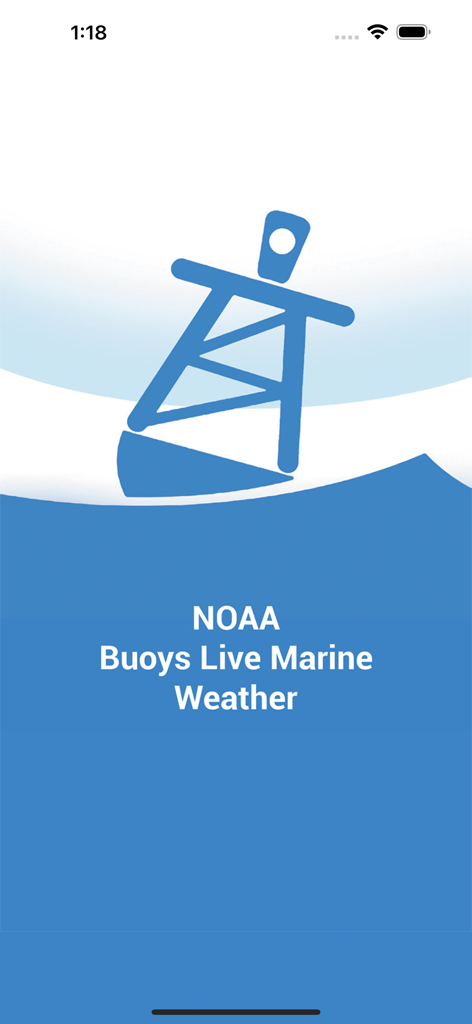 NOAA Buoys Marine Weather PRO - NOAA Buoys Live Marine Weather app splash screen with a buoy icon over blue waves.