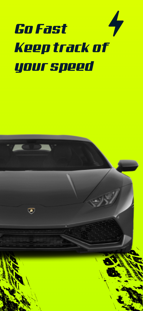 Bolt Speed: speedometer - Werbebildschirm für die Bolt Speed Tacho-App mit einem Sportwagen und dem Slogan Go Fast Halten Sie Ihre Geschwindigkeit im Auge