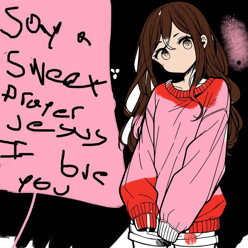 manga teen girl  in a sweater and baggy pants