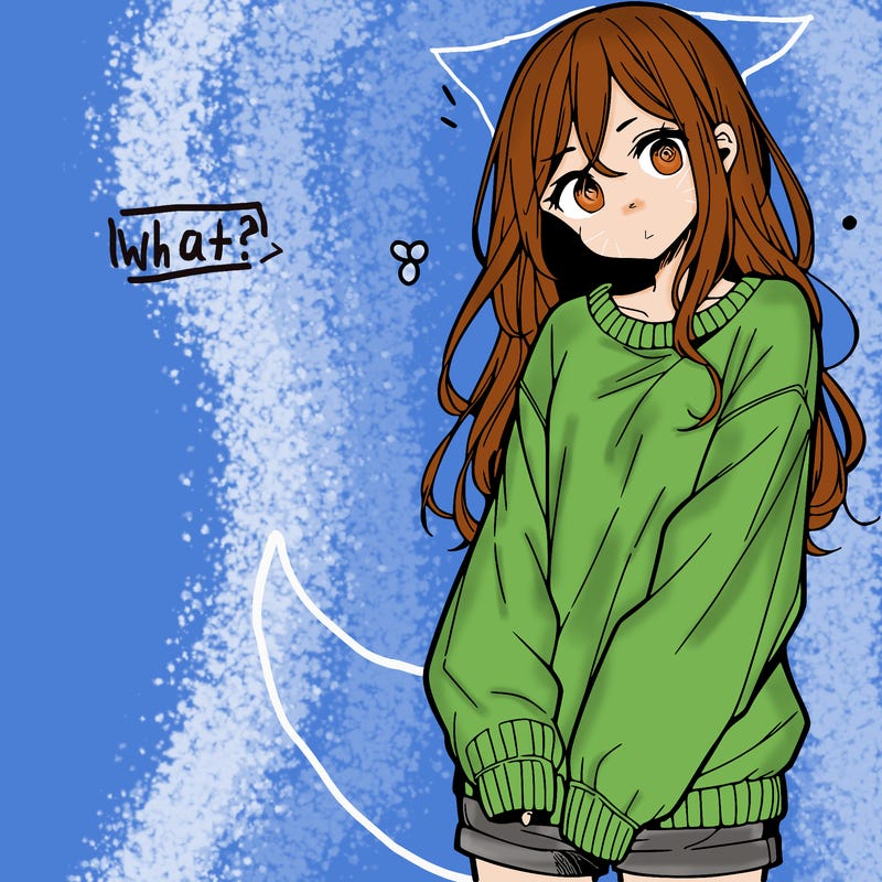 manga teen girl  in a sweater and baggy pants
