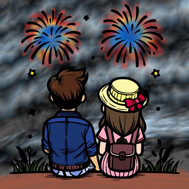 couple watching fireworks