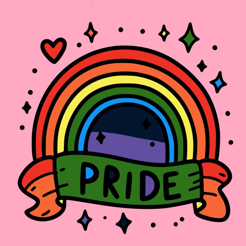 a rainbow that says pride under it
