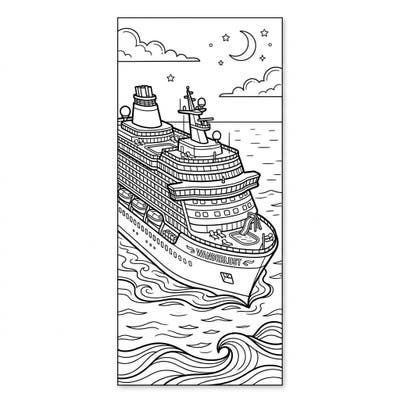 All aboard for creativity with this detailed cruise ship coloring bookmark! Perfect for maritime enthusiasts, this printable allows you to bring a grand vessel and starry night sky to life with your favorite colors.