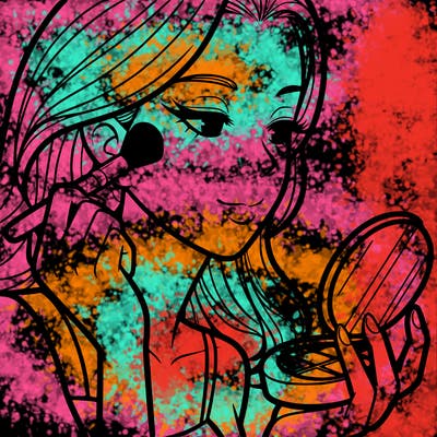 little girl putting on makeup