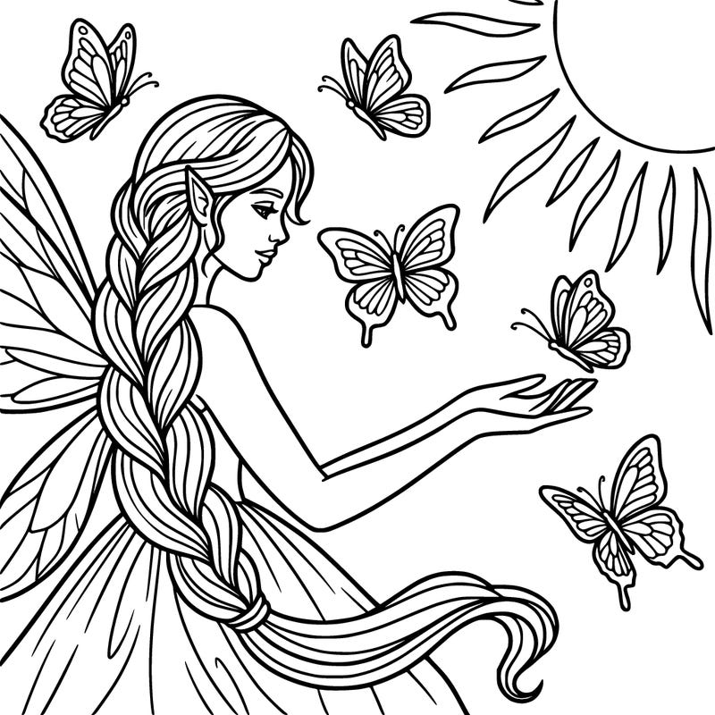 fairy a long braid and butterflies and sunshine.