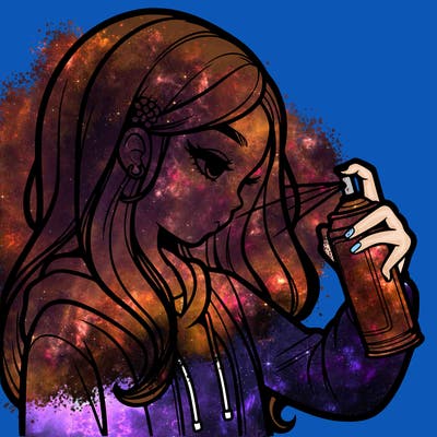 a realistic girl spray painting