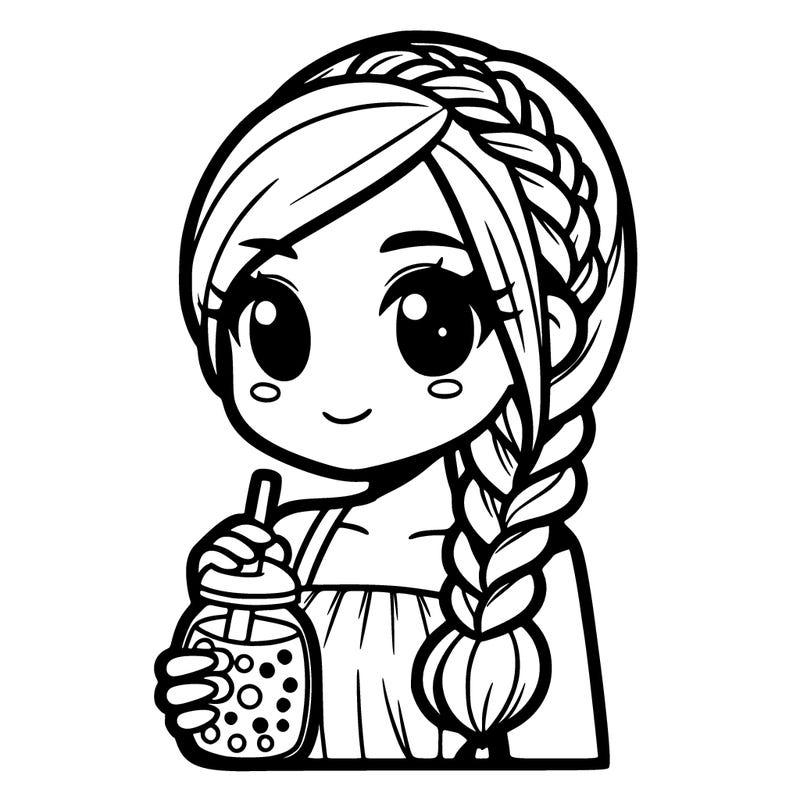woman with braided hair 2 braids and holding boba