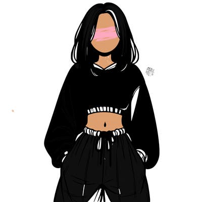 realistic girl faceless with baggy pants and a crop top