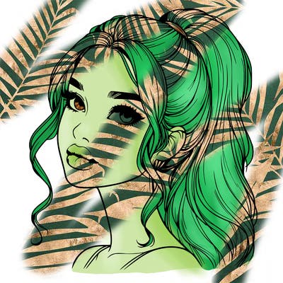 realistic girl with a ponytail on her hair and lips