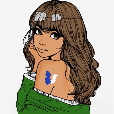 realistic girl with bangs looking over her shoulder