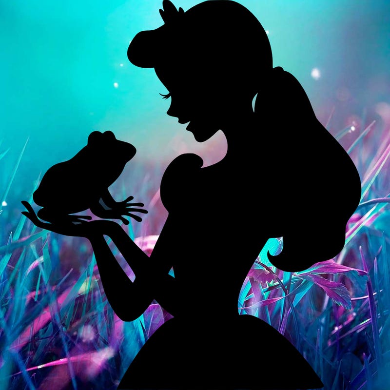 a shadow of a princess holding a frog realistic