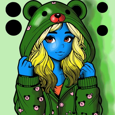 realistic girl in a animal pjs hoodie