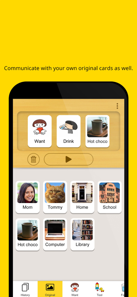 Card Talk - Card Talkアプリの画面。パーソナライズされた写真付きのオリジナルコミュニケーションカードが表示されています。