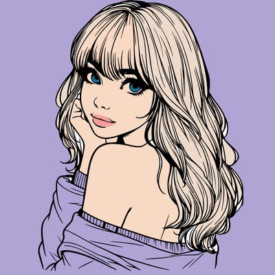 realistic girl with bangs looking over her shoulder