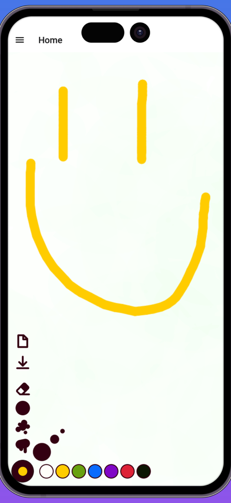 Sketchbook Drawing - Una cara sonriente amarilla dibujada usando la interfaz de la aplicación móvil Sketchbook Drawing