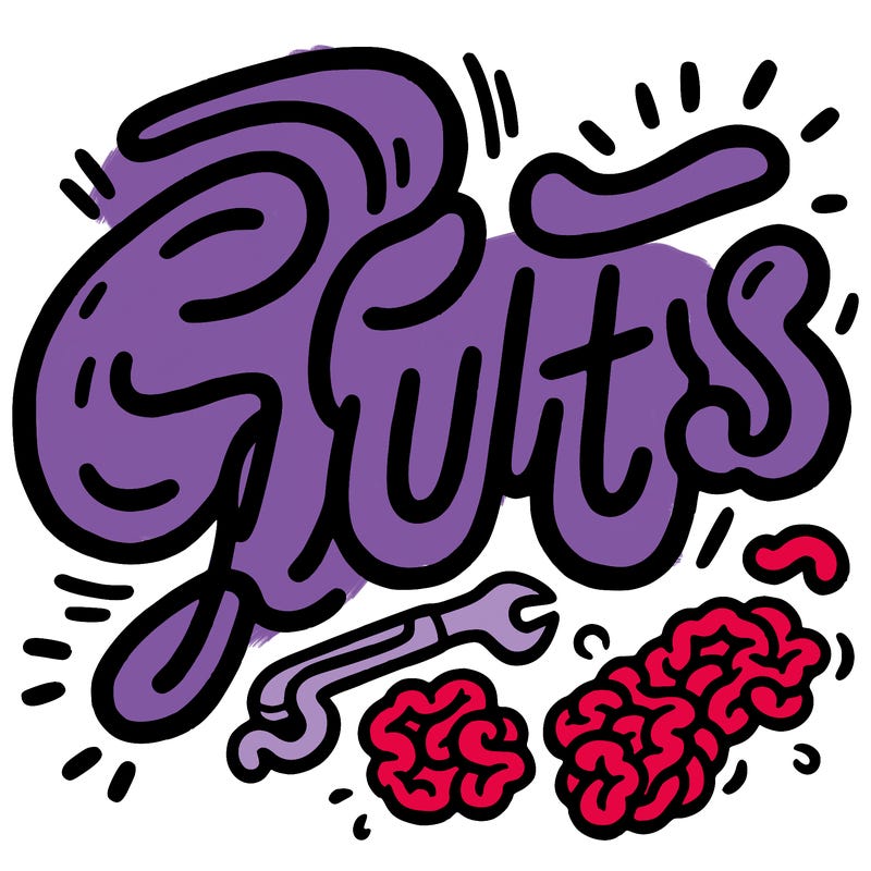 words in cursive that say “guts”