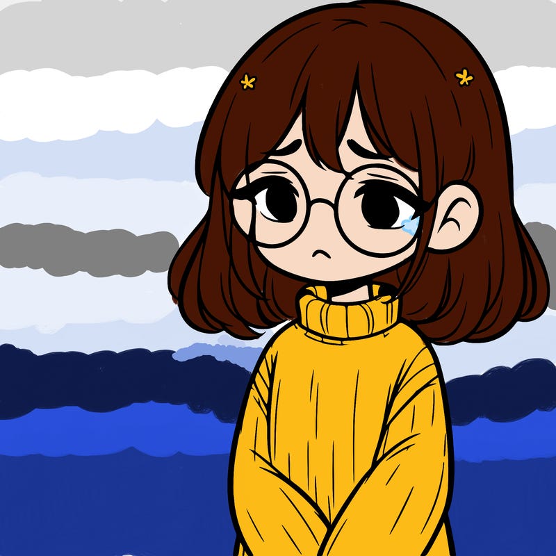 sad girl with glasses in a sweater