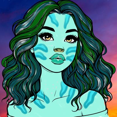 realistic girl with wavy hair and lips