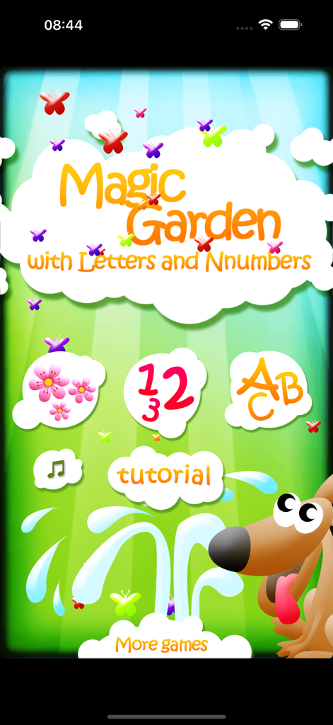 Magic Garden with Letters - Main menu of the Magic Garden with Letters educational app for children