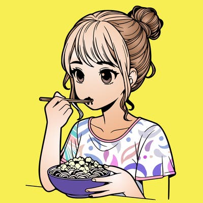 a realistic girl, eating food