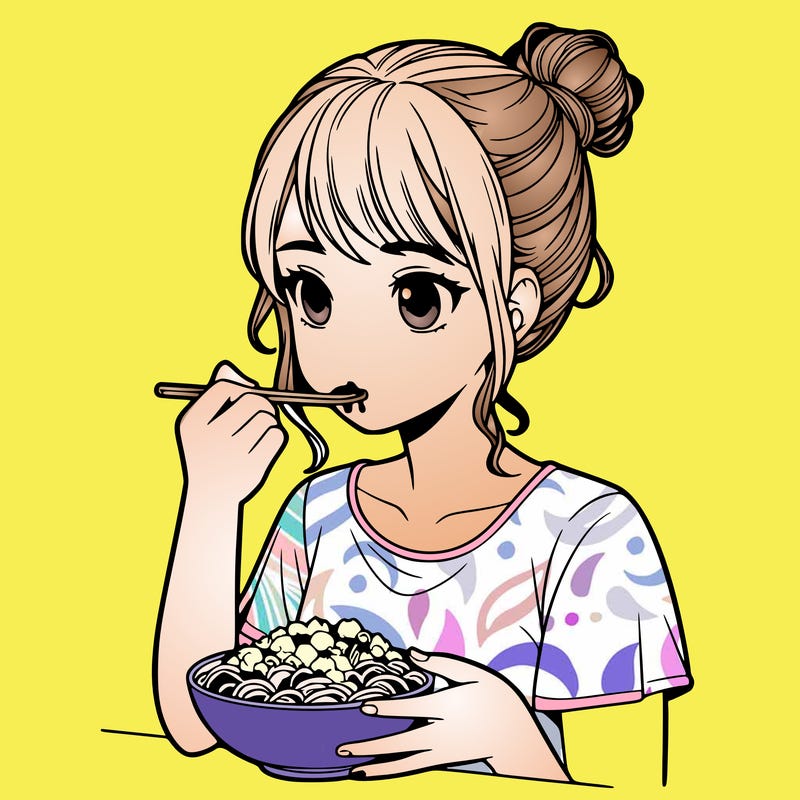 a realistic girl, eating food