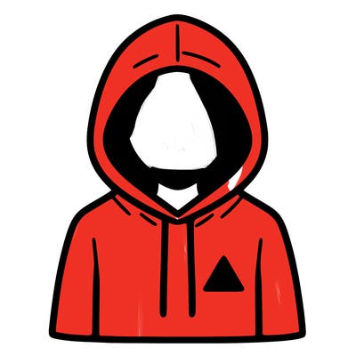 a person with non face waering a hoodie with a small triangle symbol