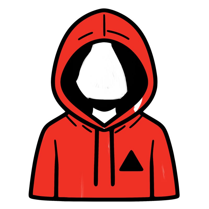 a person with non face waering a hoodie with a small triangle symbol