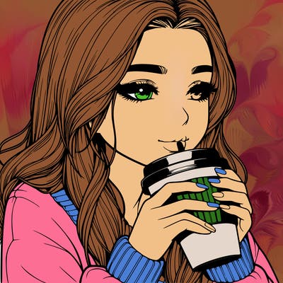 realistic girl drinking coffee