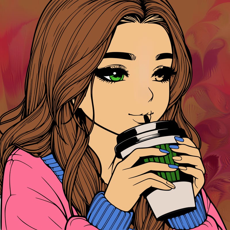 realistic girl drinking coffee