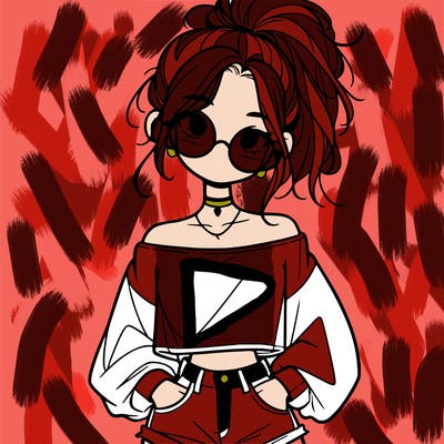 girl with a messy ponytail glasses a baggy crop top and jean shorts