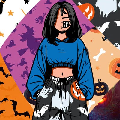 realistic girl faceless with baggy pants and a crop top