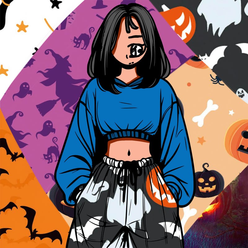 realistic girl faceless with baggy pants and a crop top