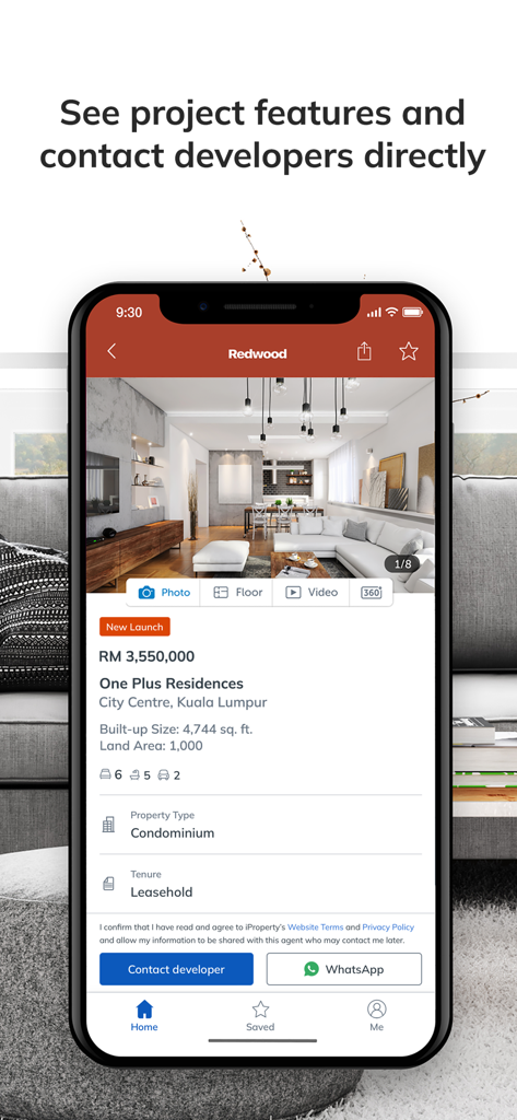 iProperty Malaysia - Mobile interface of iProperty Malaysia displaying details and contact options for a luxury condominium in Kuala Lumpur.