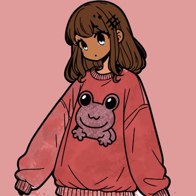 girl wearing frogging sweatshirt