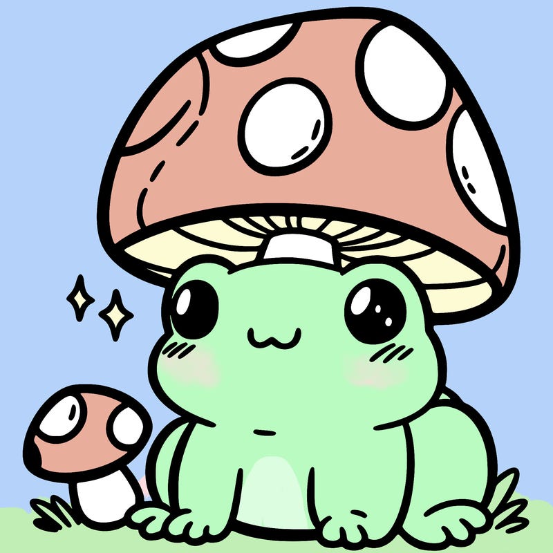 a cute frog with a mushroom hat