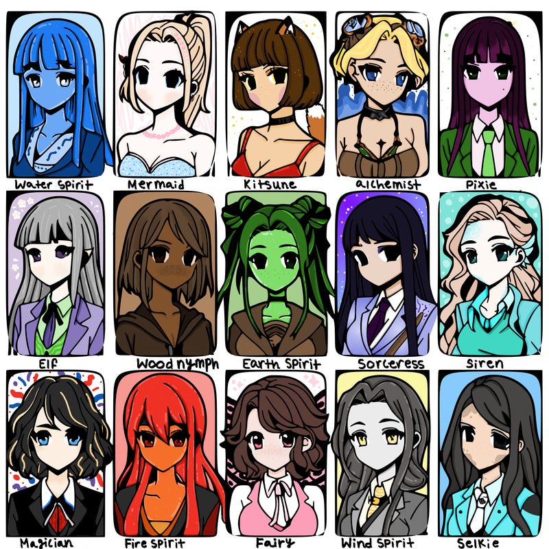 girls that look diffrent anime