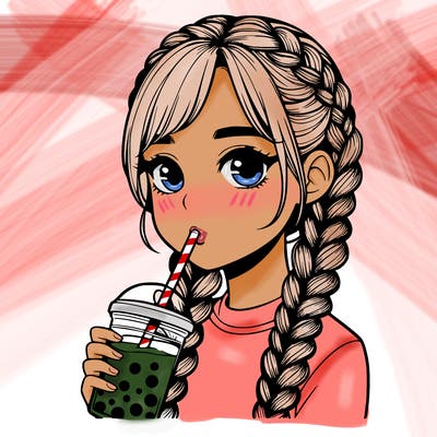 realistic girl with braided hair drinking boba
