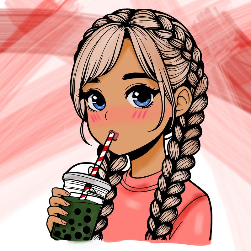 realistic girl with braided hair drinking boba