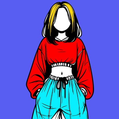 realistic girl faceless with baggy pants and a crop top