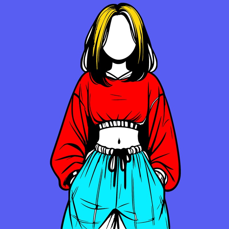 realistic girl faceless with baggy pants and a crop top