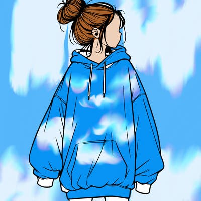 realistic girl with a oversized sweatshirt on and a bun
