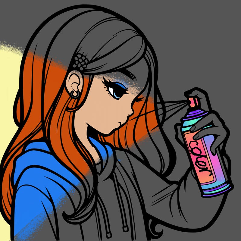 a realistic girl spray painting