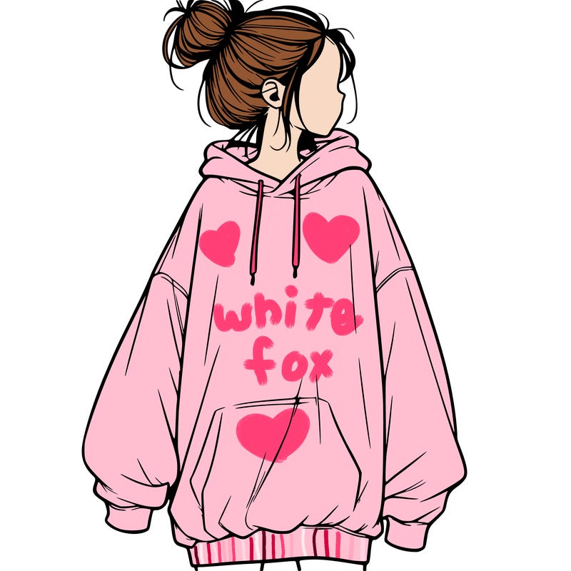 realistic girl with a oversized sweatshirt on and a bun
