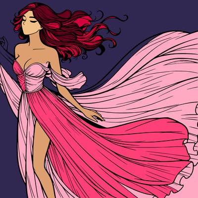 realistic woman in dress flowing the the wind