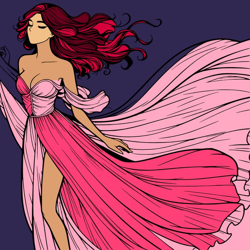 realistic woman in dress flowing the the wind