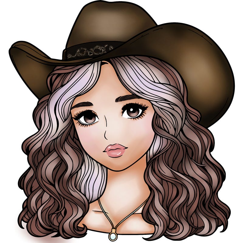 a realistic girl with a cowboy hat and wavy hair
